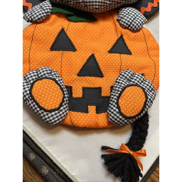 Vintage C1980 Plush Halloween Fabric Stitched Wall Hanging Decor Cat Pumpkin 3D - Picture 2 of 4